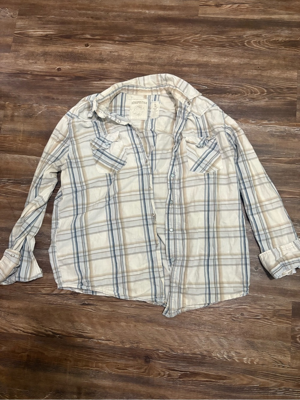 Aeropostale Men’s Cream Plaid Button-Up Shirt Jacket